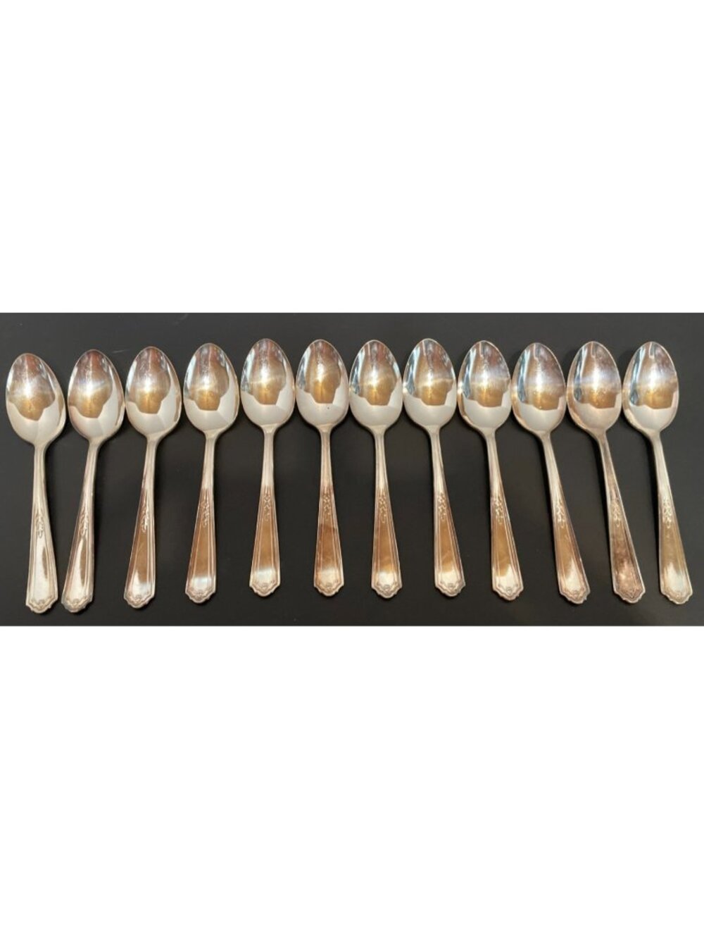 12 Pc Set Vintage Sherwood Pure Silverplate 1929 Art Deco Flatware Spoons